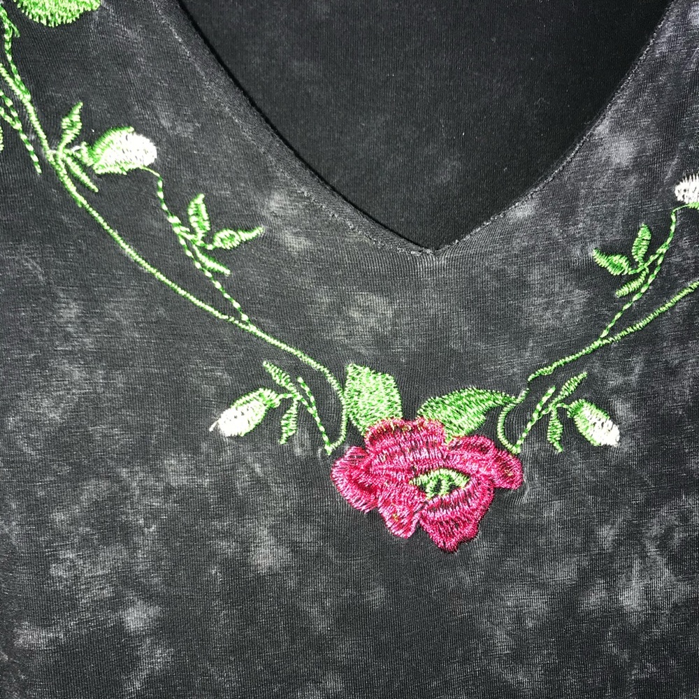 Anthro POL Acid Wash Embroidered Fringe Tee Shirt - Picture 7 of 10
